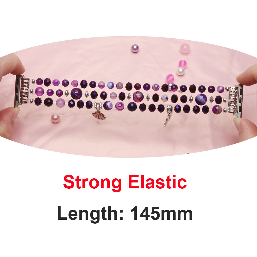 Purple 41mm 45mm Strap for Apple Watch Band 44mm 40mm iWatch SE Series 9 8 7 6 5 4 3 Bracelet Beaded Elastic 38mm 42mm Watchband