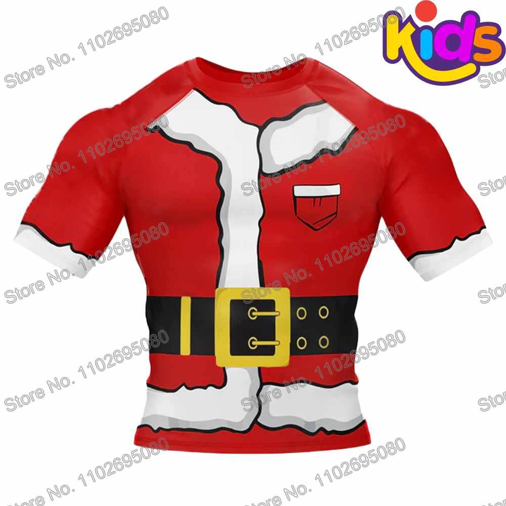 Kids Xmas Santa Claus Surf Clothing BJJ MMA Boys Santa Elf Rash Guard Diving T-Shirt Tight Swimwear Summer Beach Floatsuit Girls