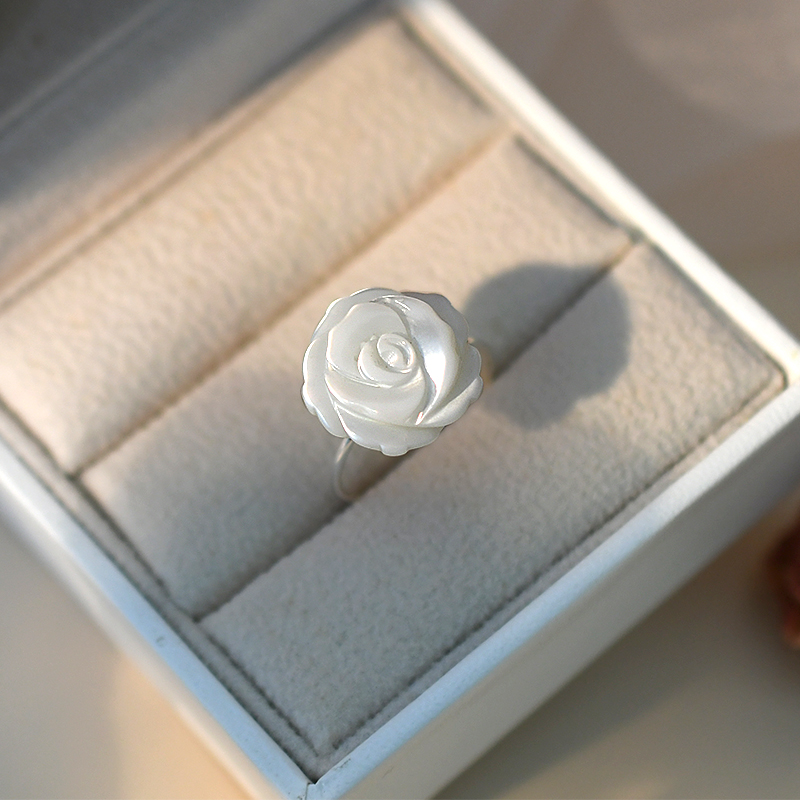 ASHIQI Natural Shell Flower Ring 925 Sterling Silver Handmade Jewelry Unique for Women Gift