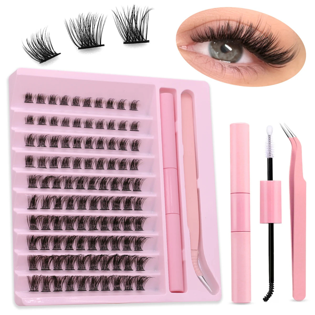 Diy Lash Extension Kit Cluster Eyelash Extension Kit Individual Lashes Kit Lash Bond and Seal Lash Glue and Lash Tweezers Makeup 240624