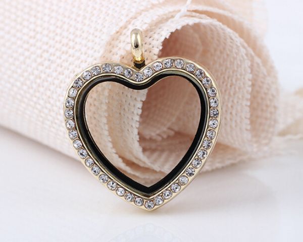 10PCS/lot Mix Colors Rhinestones Heart Shape Floating Locket Pendant Glass Living Magnetic Memory Locket