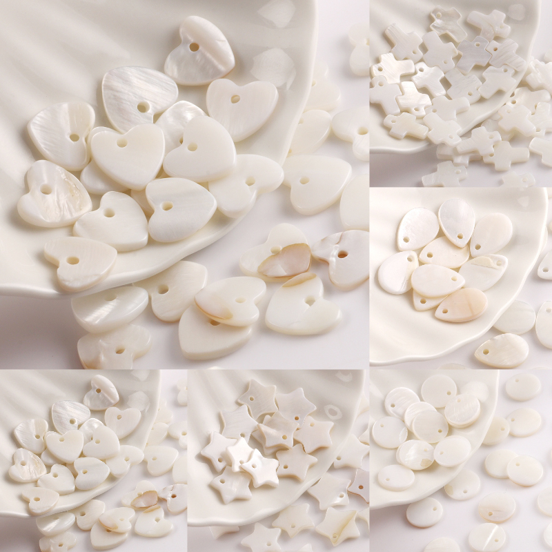 30pcs/lot Natural White Mother Of Pearl Shell Beads Loose round heart star Shell Chip Charms beads For Bracelet Jewelry Making