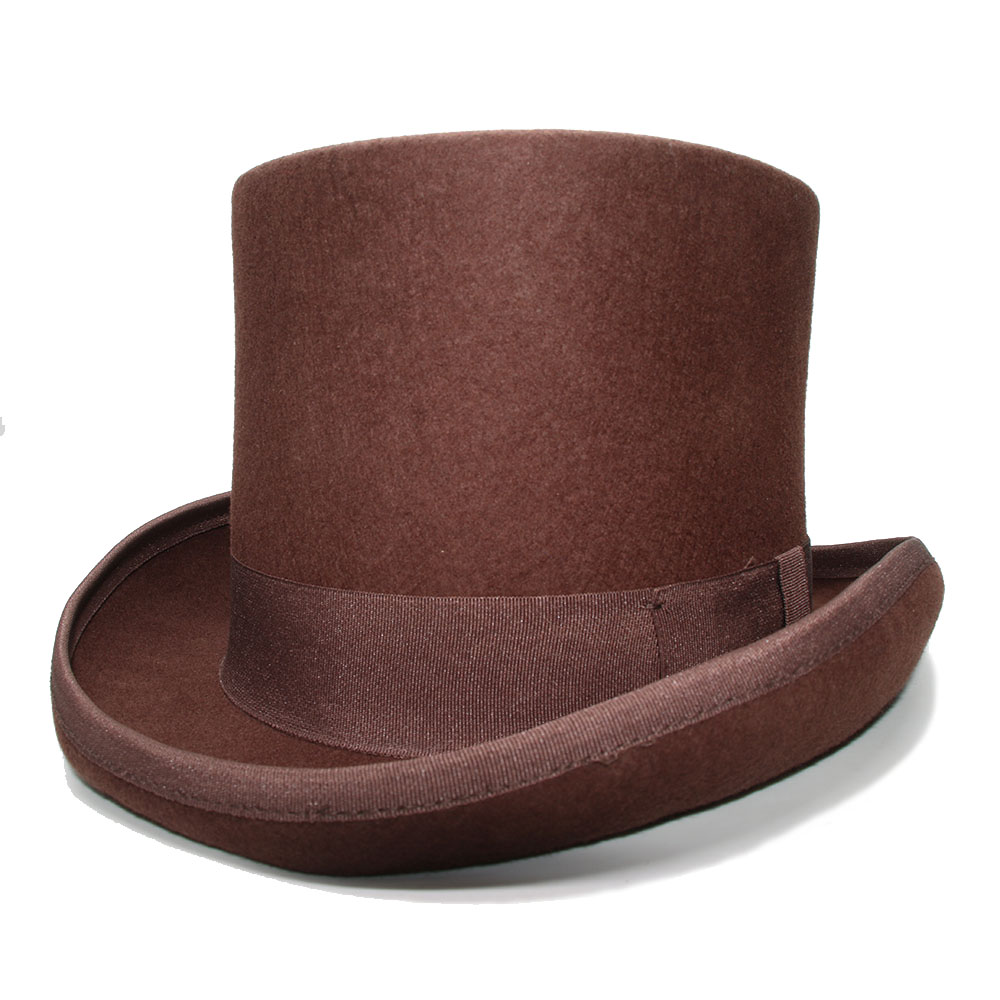 13cm Height Retro Women's Men's Brown Color Top Round Flat Top Wool 100% Vintage Magician President Lincoln Gentleman Bowler Hat