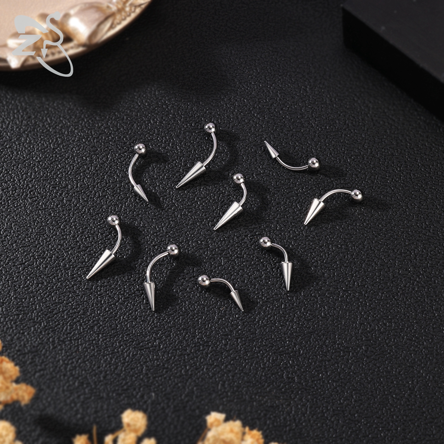 ZS 10pcs/lot Punk Spike Stainelss Steel Eyebrow Piercing Set 16G Curved Labret Lip Studs Helix Lobe Piercings Earring 6/8/10MM