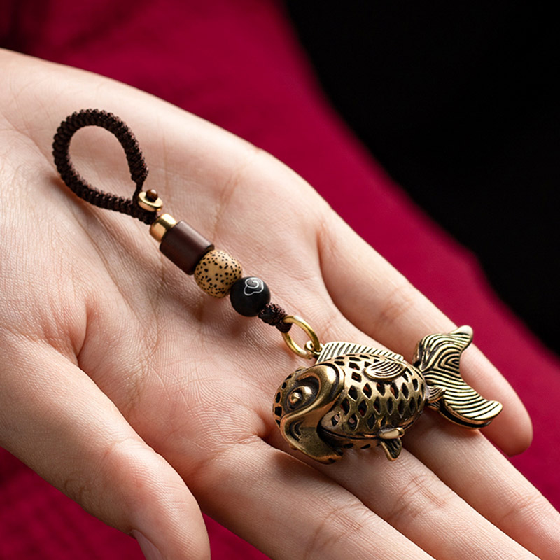 Copper Fish Keychain Pendant Vintage Brass Metal Lucky Animal Lanyard Key Chains Rings Bag Charms Handmade Braied Rope Hangings