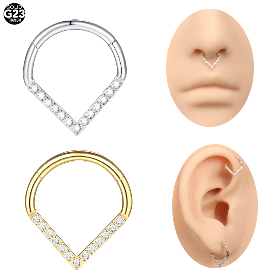 1Pc G23 Titanium Hinged Segment Nose Ring Septum Clicker Hoop Crystal Ear Cartilage Tragus Helix Piercing Earring Body Jewelry