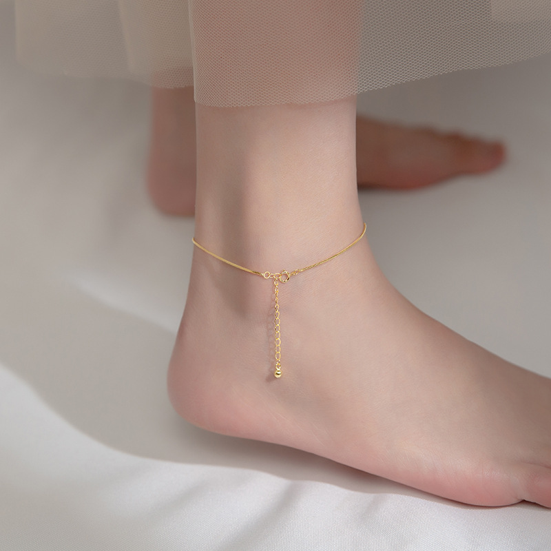 KAMIRA Real 925 Sterling Silver Vintage Simple Snake Bone Chain Anklet for Women Party Classic Elegant Foot Popular Fine Jewelry