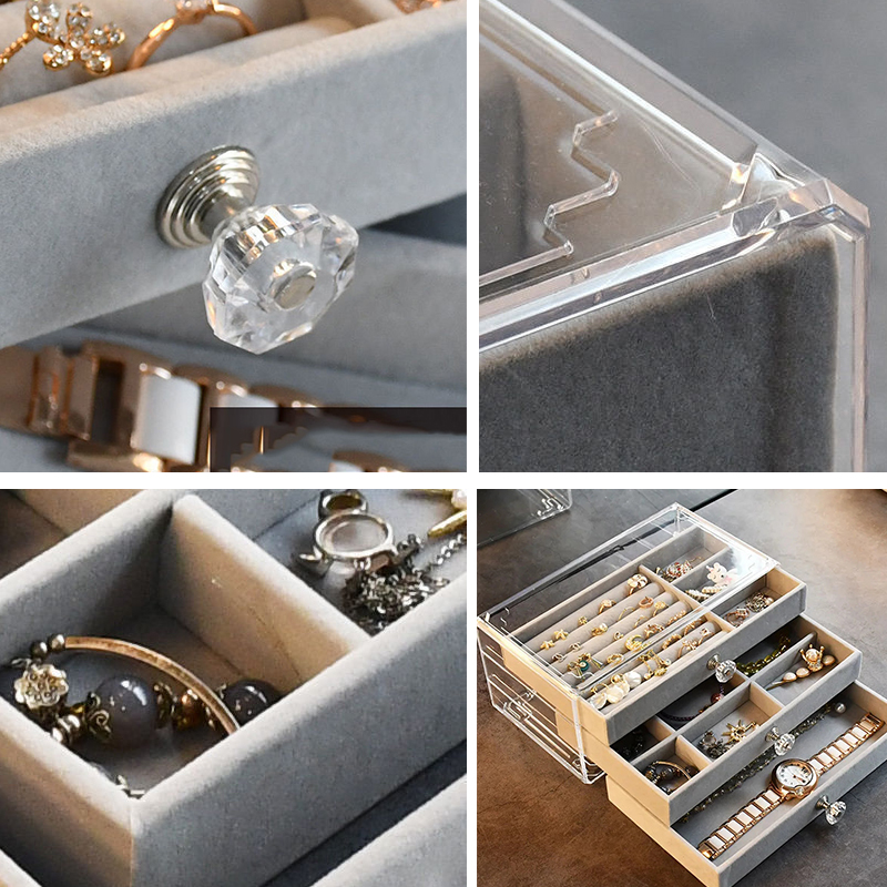 Acrylic Organizers Velvet Three-Layer Jewellery Storage Box Earring Rings Necklace Large Space Jewellery Case Holder Women Gift