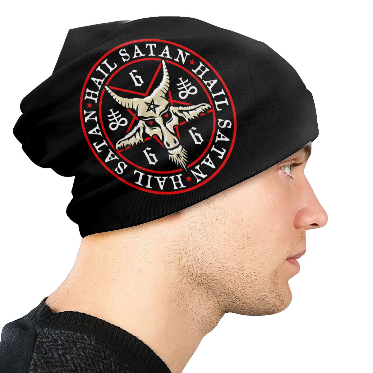 Hail Satan Baphomet In Occult Inverted Pentagram Skullies Beanies Hats Hip Hop Outdoor Men Caps Adult Head Wrap Bonnet Knit Hat