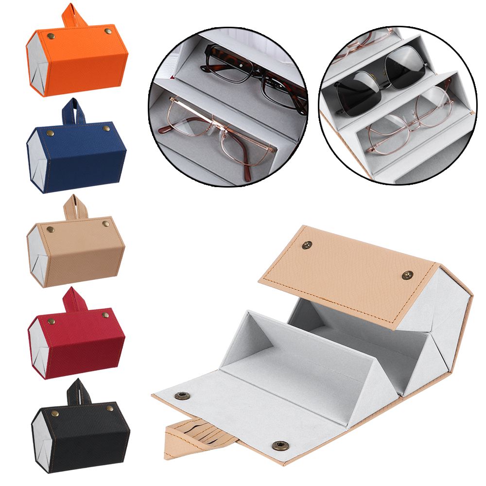 Multi-slots PU Leather Glasses Organizer Eyeglasses Storage Display Holder Case Travel Portable Folding Sunglasses Case Hangable