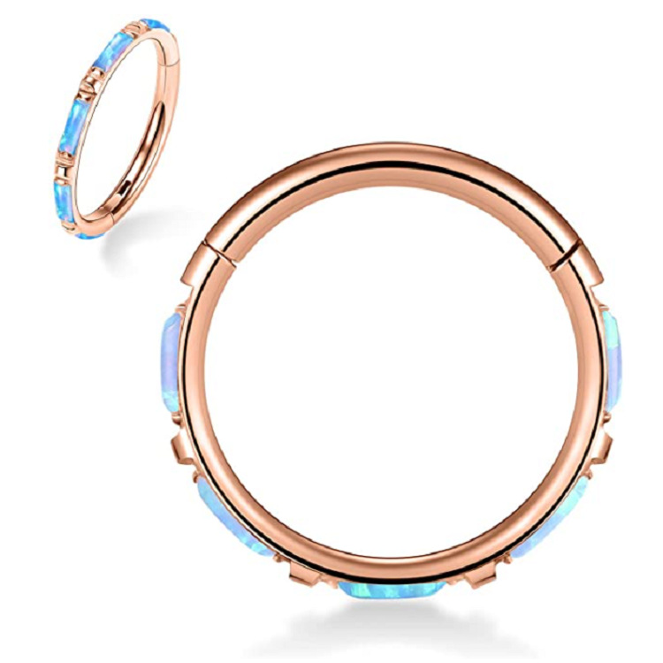 F136 Titanium Nose Ring Opal Hinged Septum Clicker Segment Ear Tragus Cartilage Helix Daith Lip Nose Sutd Body Piercing Jewelry