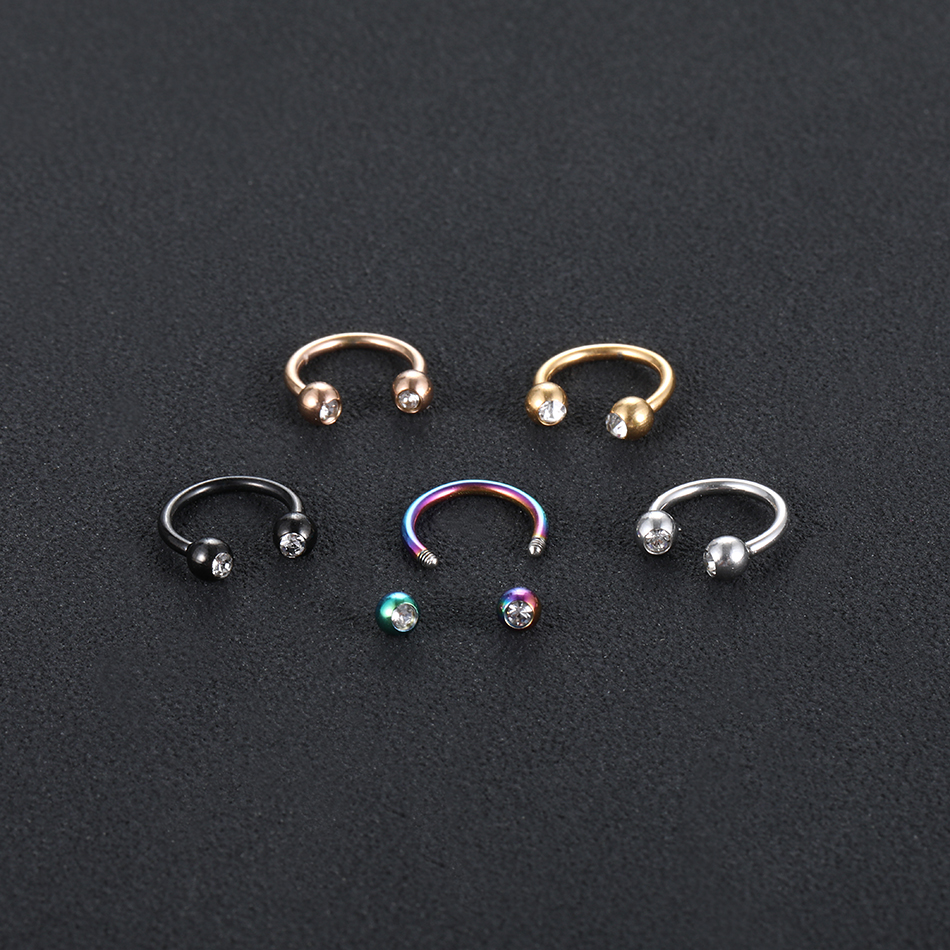 1PC 16G Steel Horseshoe Nose Piercing CZ Gem Circular for Septum Helix Tragus Earring Brincos Lip Eyebrow Tongue Body Jewelry