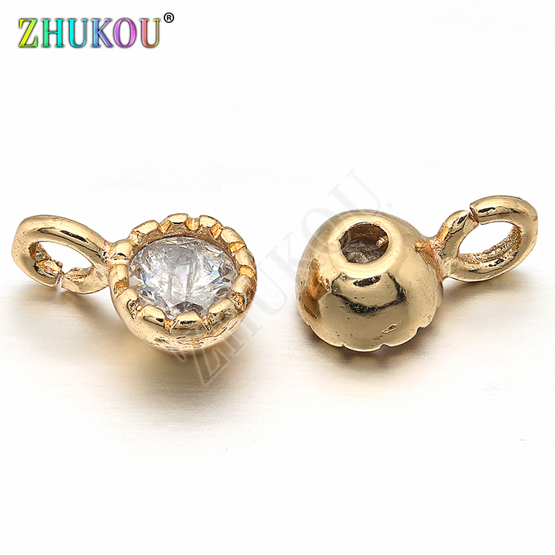 5x9mm Brass Cubic Zirconia Flower Charms Pendants Links, Hole: 1.5mm, Model: VD248