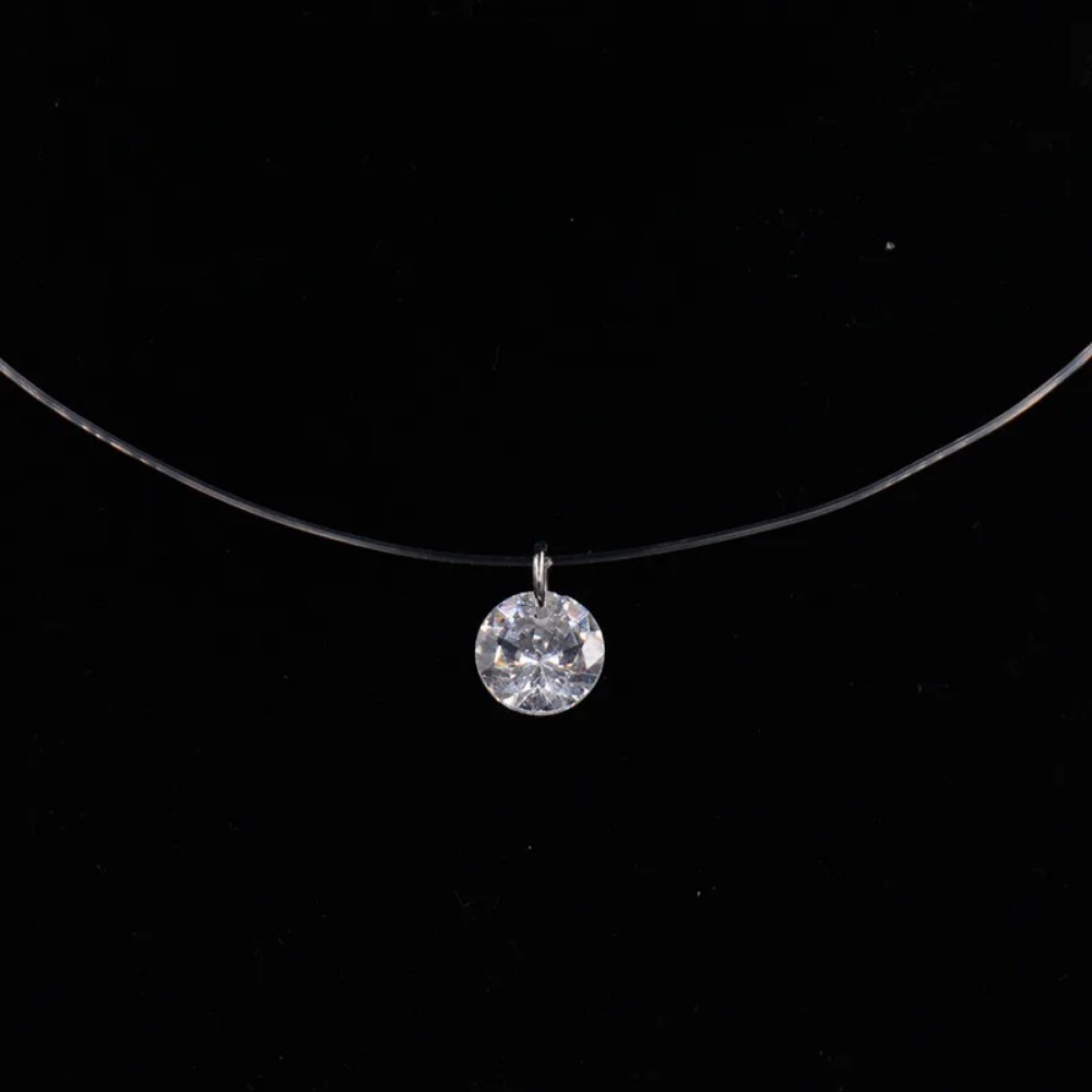 Hot Female Transparent Fishing Line Necklace Silver Color Invisible Chain For Women Rhinestone Choker Collier