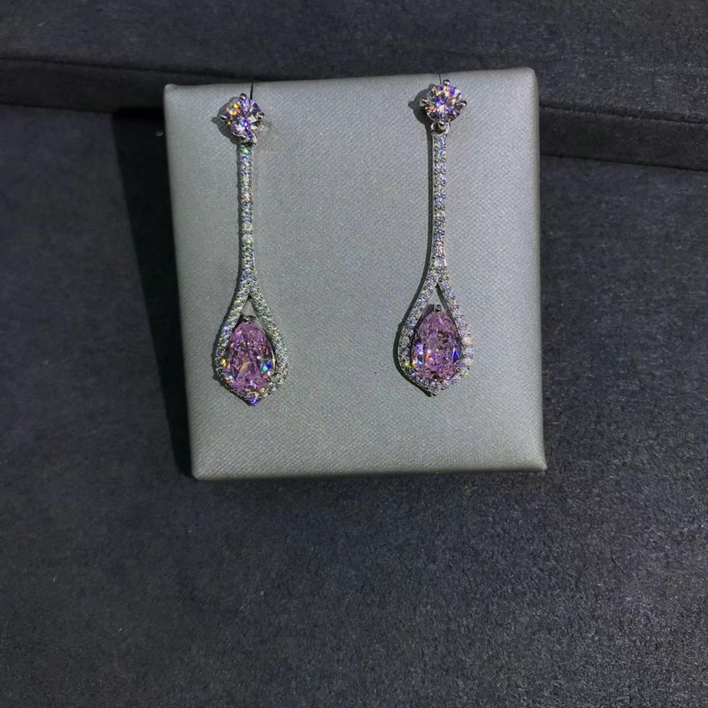 WUIHA Top Quality 925 Sterling Silver 3EX 2CT Pink Created Moissanite Wedding Engagement Customized Drop Earrings Fine Jewelry