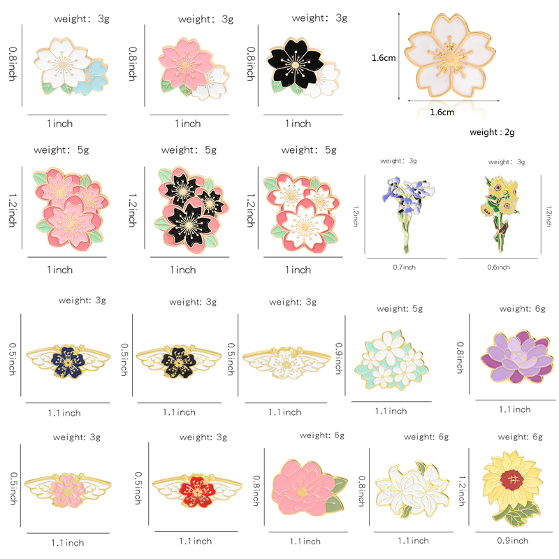Flower Series Enamel Pins Sakura Wing Lily Sunflower Blossom Brooches Bag Lapel Pin Badge Jewelry Gift For Kids Friend Wholesale