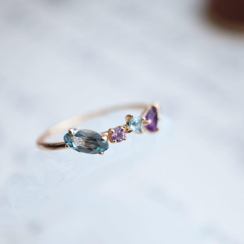 New inlaid amethyst sapphire ladies ring opening adjustable fresh and colorful art light luxury jewelry accessories