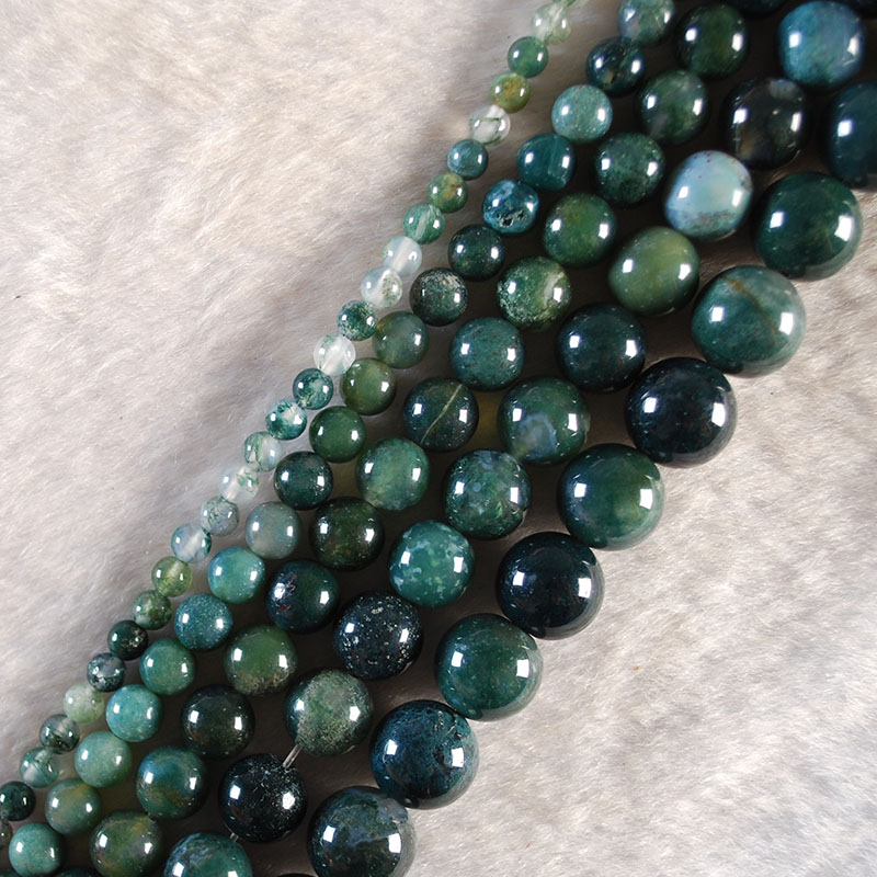 Natural Stone Moss Agates Round Gem Beads For Jewelry Making 4/6/8/10/12 MM DIY Bracelet Bulk Wholesale