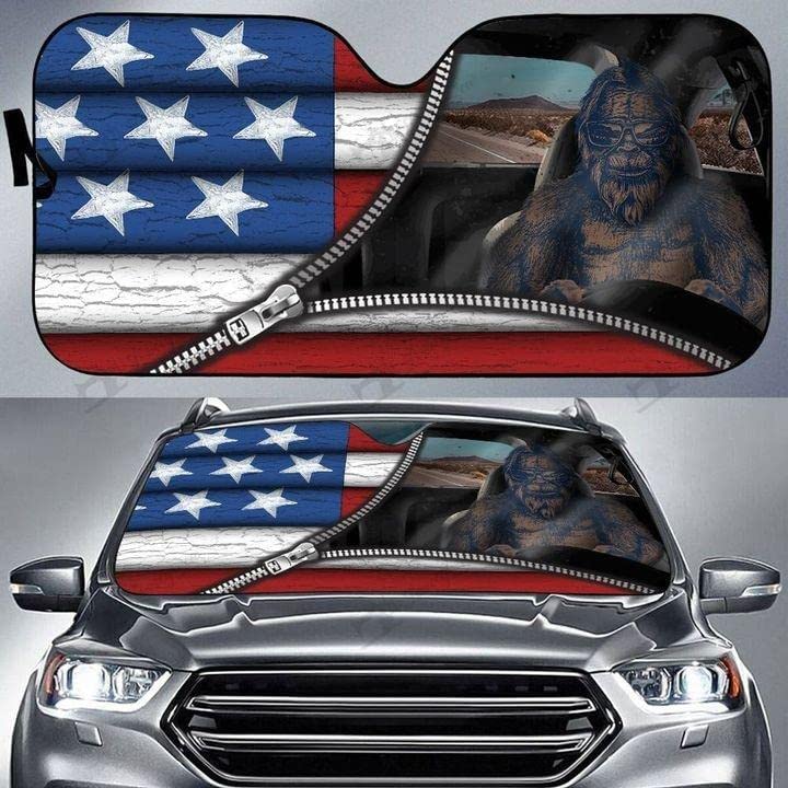 Bigfoot Family Sasquatch Driving Car Sunshade for Bigfoot Believers Bigfoot Lovers, Bigfoot Sun Shade for Auto Car Truck Decor,