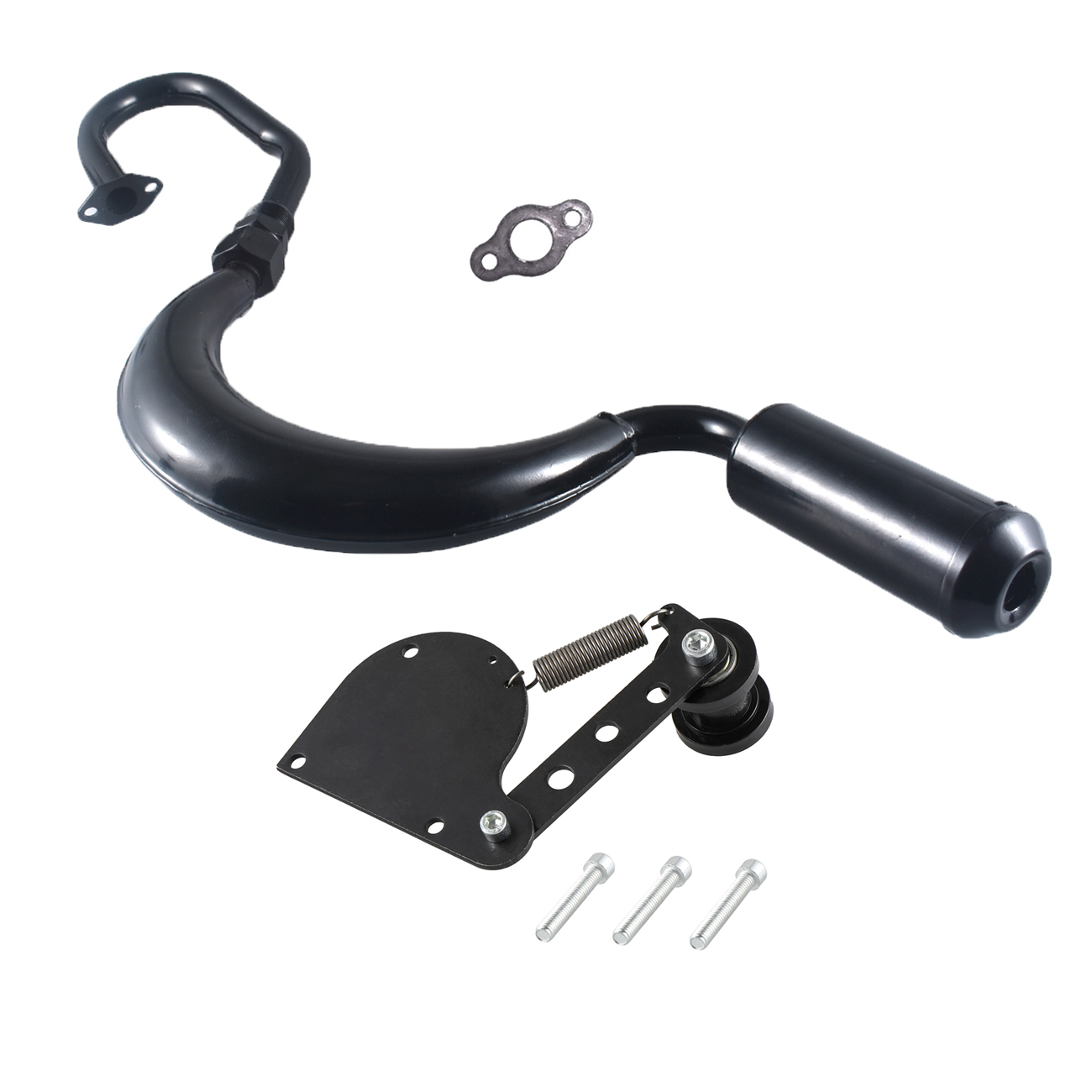 Pouvoir Silver Pipe Exhaust Muffler Chain Tensioner For 49cc 60cc 66cc 70cc 80cc bike gas engine motor part Exhaust Muffler Pipe
