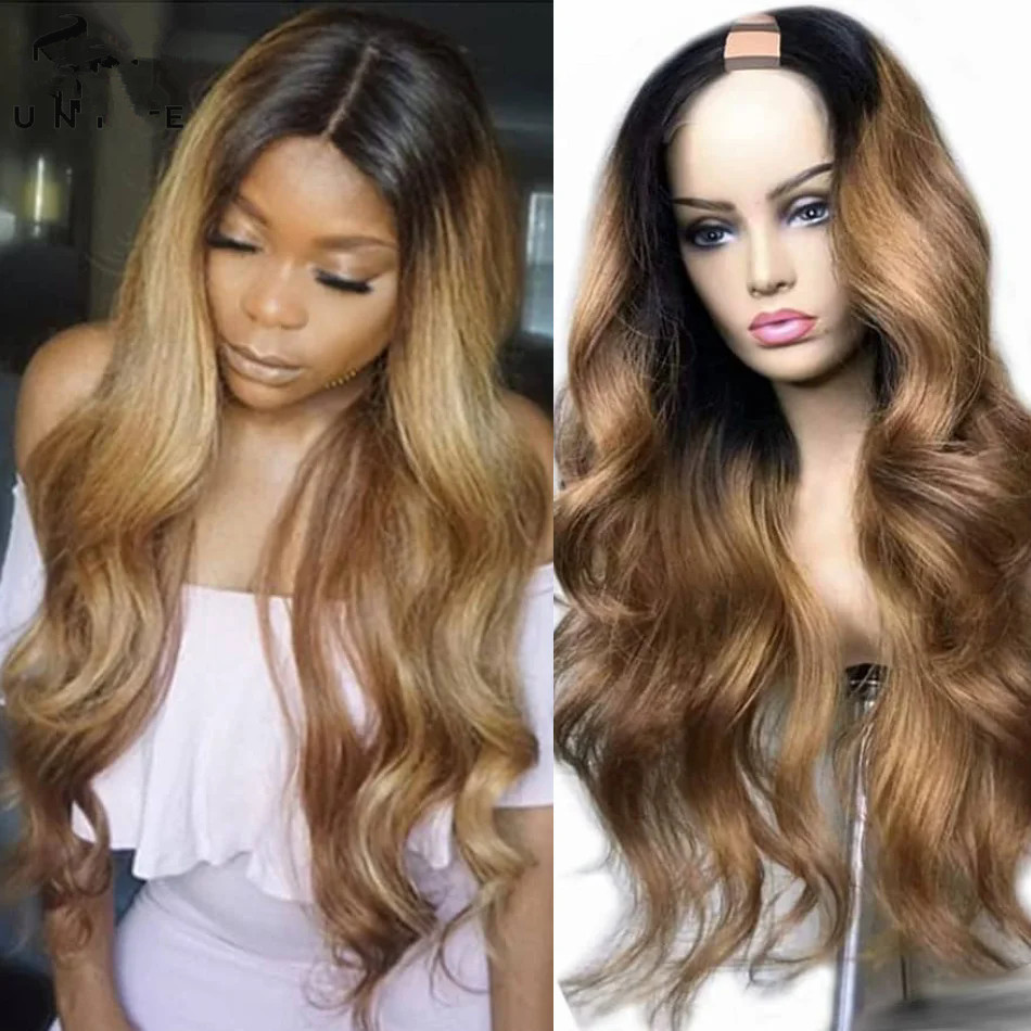 Ombre Body Wave U Part Wig Human Hair Wigs Minimal Leave-out No Glue U-Part Wig Super Natural Beginner Friendly Upart Wig 12-26inch
