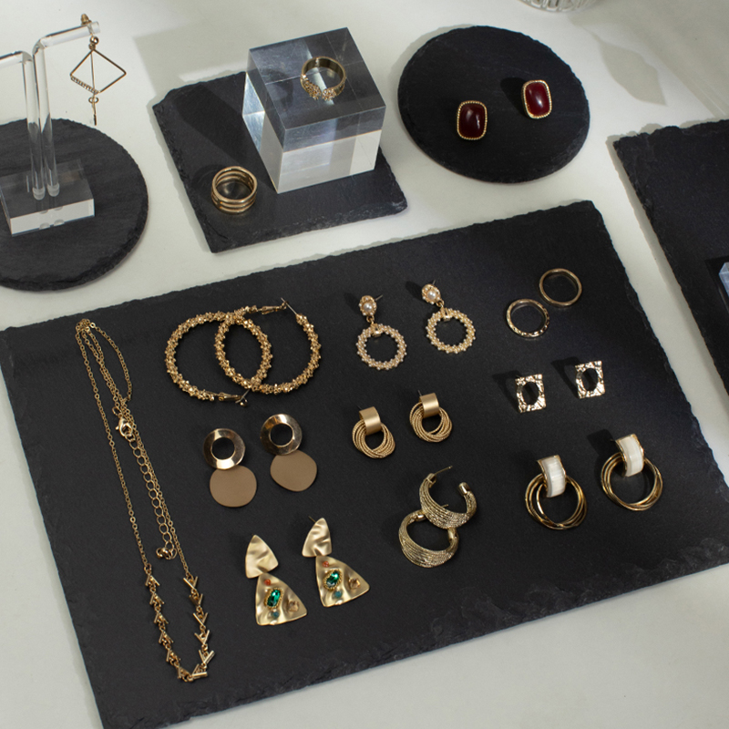 Jewelry Display Rack with Black Hole Stone, Earrings Rack, Ring and Necklace Shooting Props