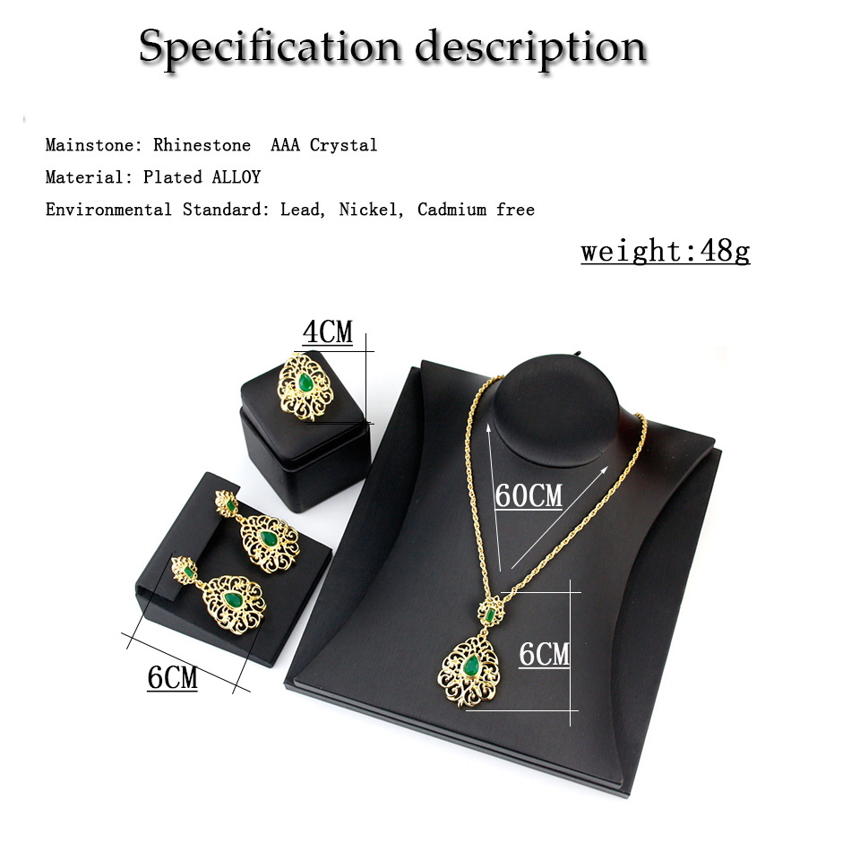 Sunspicems 18k Gold Color Algeria Morocco Jewelry Sets Drop Earring Pendant Necklace Ring For Women Arab Bride Wedding Bijoux