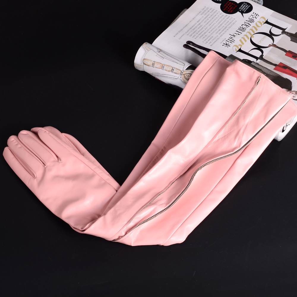 40 50 60 70 80cm Women's Ladies Real Leather Sheep Skin Middle Invisible Zipper Evening Gloves Party Opera/Long Gloves