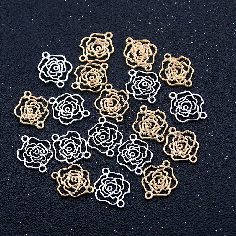 40PCS 2 Color 13*16mm KC Gold Charms Rose Connector Plant Metal Alloy DIY Necklace Handwork Marking Accessories