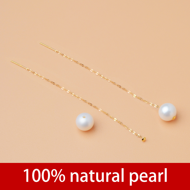 NYMPH Real 18K Gold Jewelry Drop Earrings Natural Freshwater Pearl Pure AU750 Tassel Earrings Fine Jewelry Gifts for Women E365