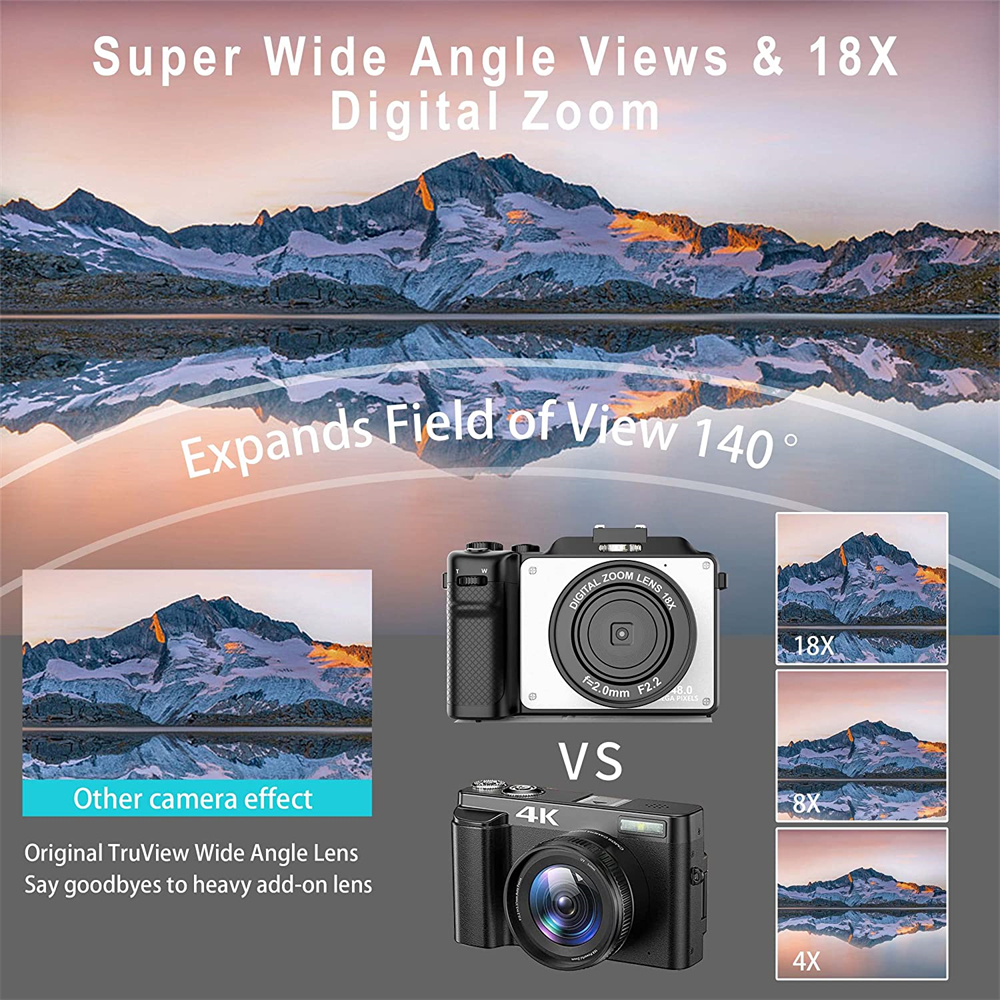 4K 48MP 18X Digital Camera For Tiktok Photography Front Rear Dual Lens Selfie Camcorder Recorder Auto Focus Youtube Webcam