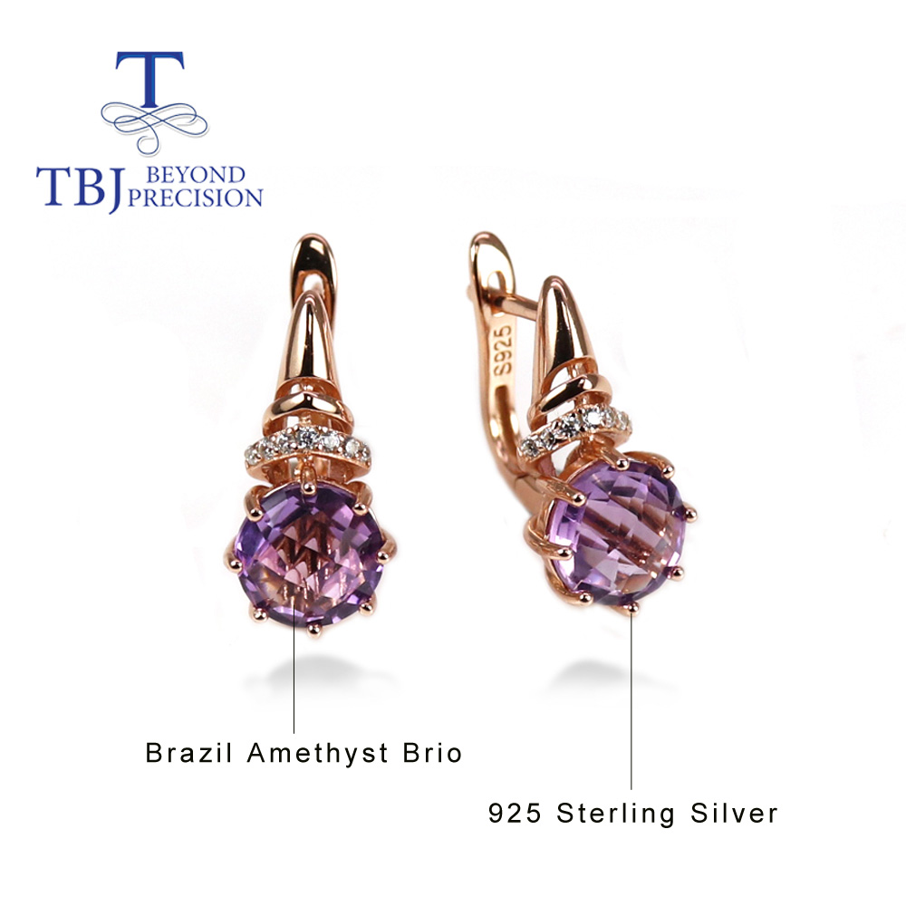 Briolette Special cut natural Brazil amethyst gemstone round 8.0mm earrings 925 sterling silver simple design woman fine jewelry