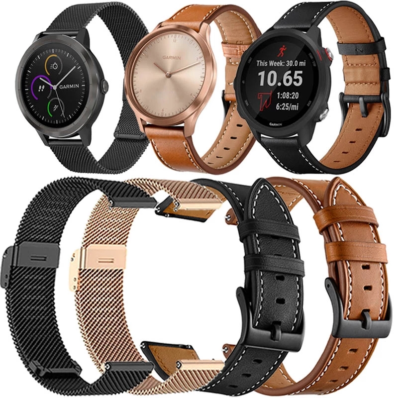 Bracelet Band For Garmin Move Venu 2 Sq Vivoactive 4/3 Forerunner 245/245M/645 Music Vivomove Strap Leather/Milanese Watchband