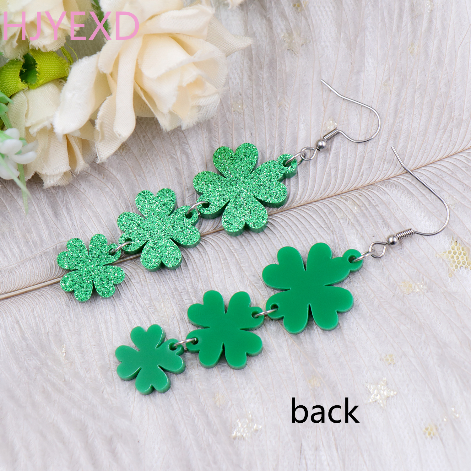 60MM Patrick's Day Four Leaf Clover Statement Earrings For Women Acrylic Lucky Charm Earrings