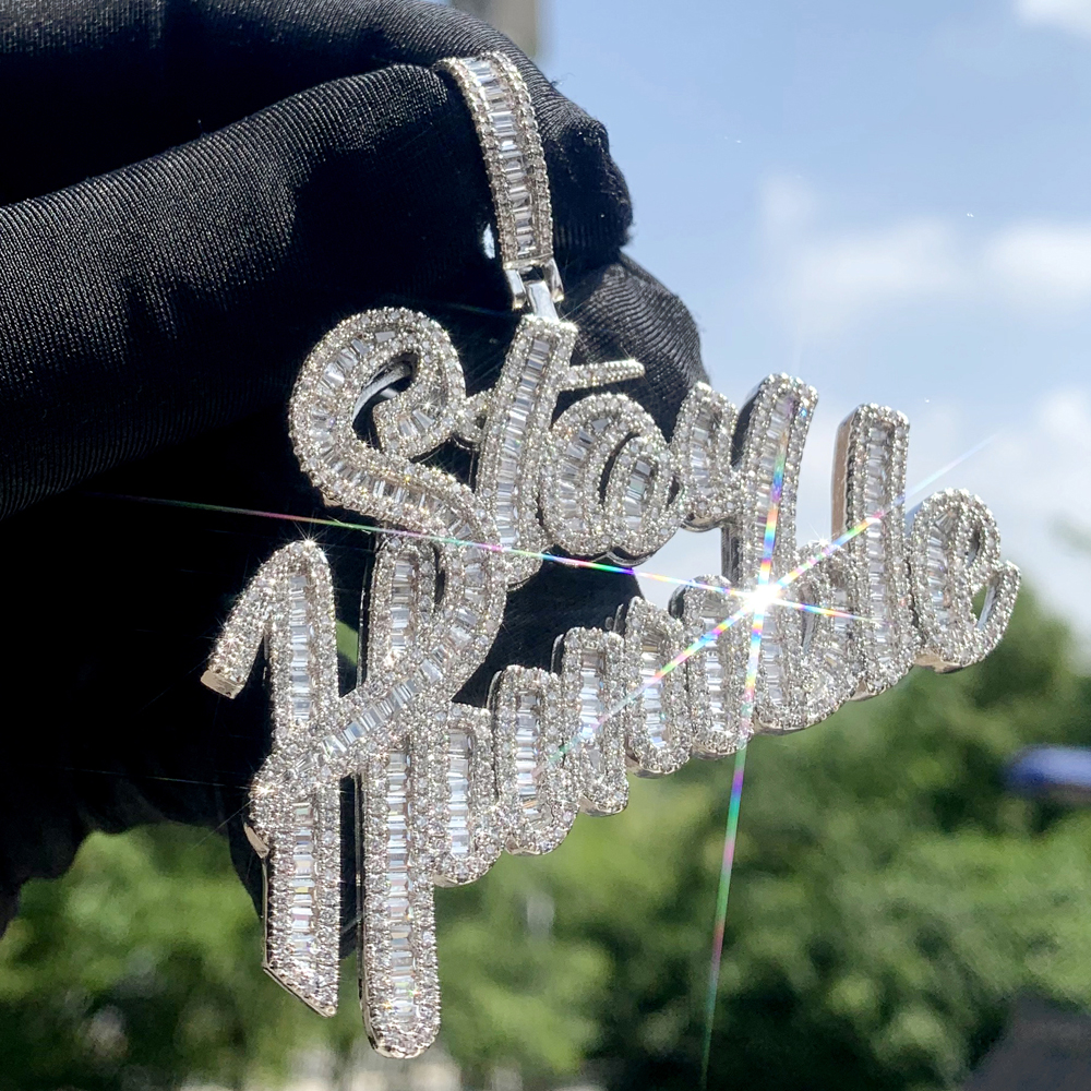 New Arrived Bling Iced Out Stay Humble Letters Pendants Paved 5A Cubic Zirconia Necklaces For Men Hip Hop Rapper CZ Jewelry