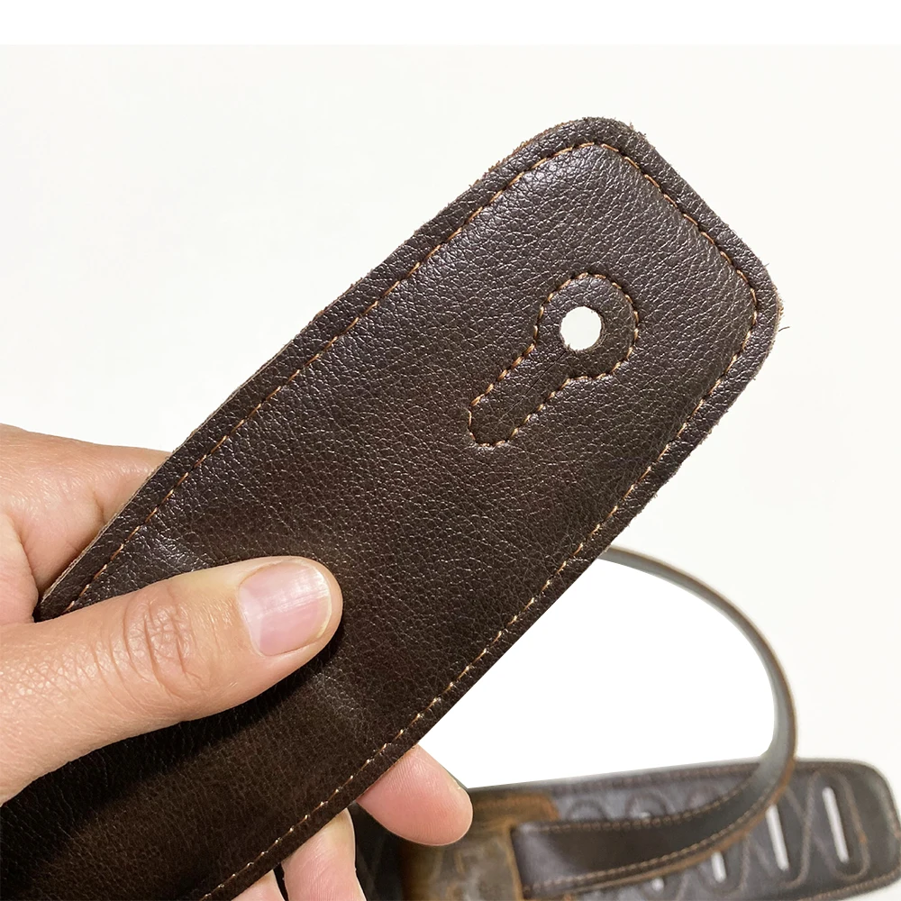 Master Handmade Cowhide Leather Soft Guitar Strap Brown Embossed Retro Folk Acoustic Guitar Electric Bass Belt Music Accessories