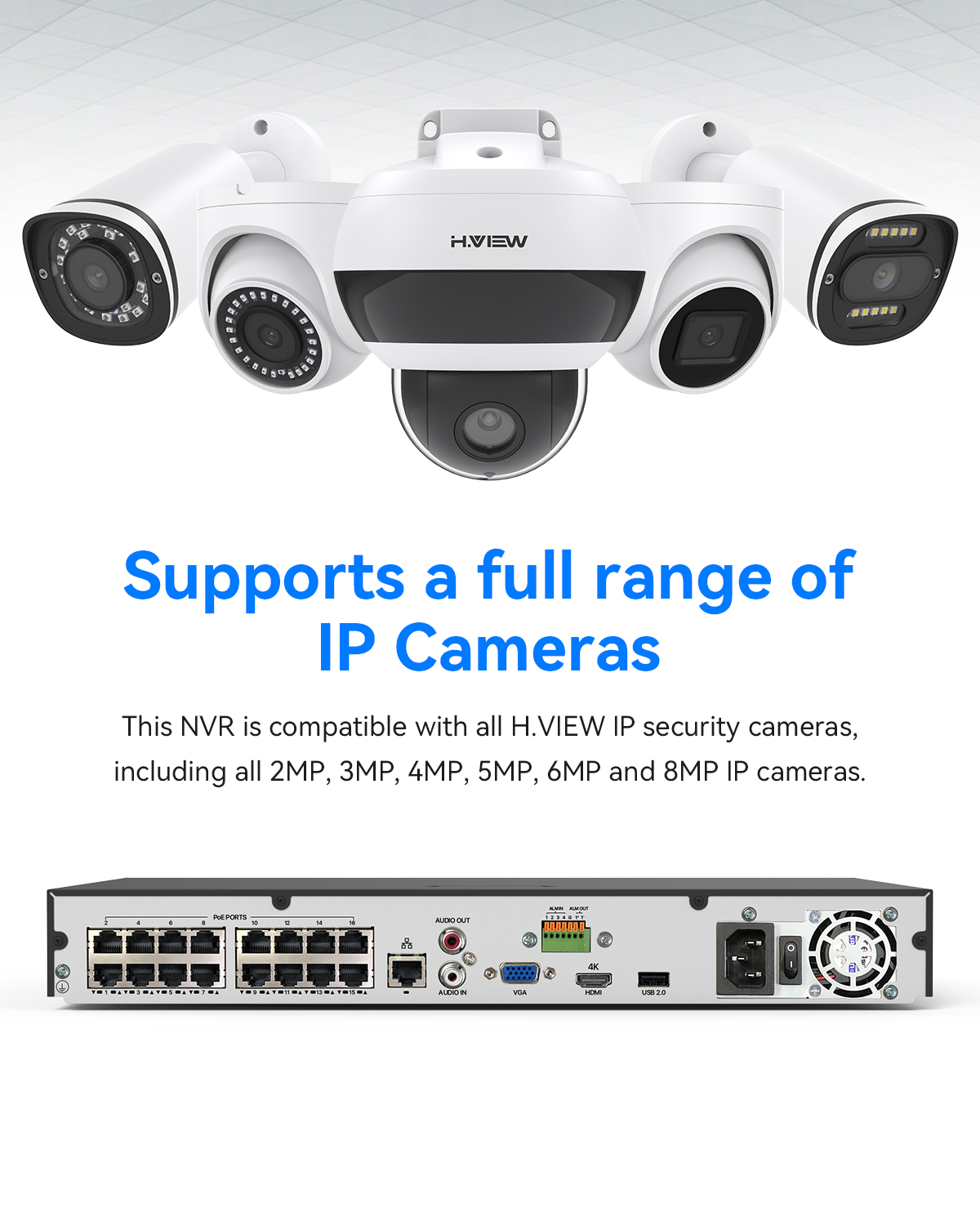 H.View Network Video Recorder 16ch 4K/8MP/6MP/5M/4MP/3MP H.265 Poe Nvr Cctv Surveillance Security System for IP Camera Onvif