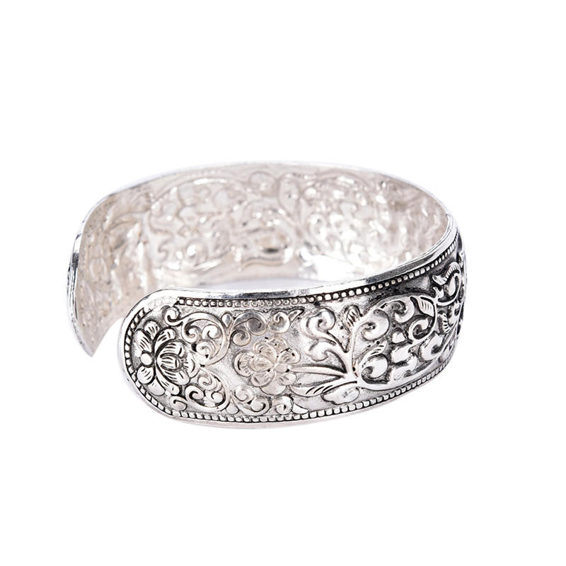 Women Vintage Bracelets Wide Lucky Flower Printing Tibet Totem Cuff Bracelets Bangles