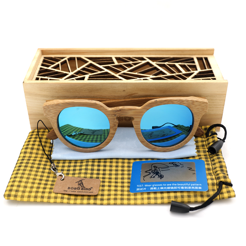 BOBO BIRD Natural Bamboo Men Sunglasses Luxury Brand Design Round Polarized Sun Glasses Women Apparel With Wooden Gift Box