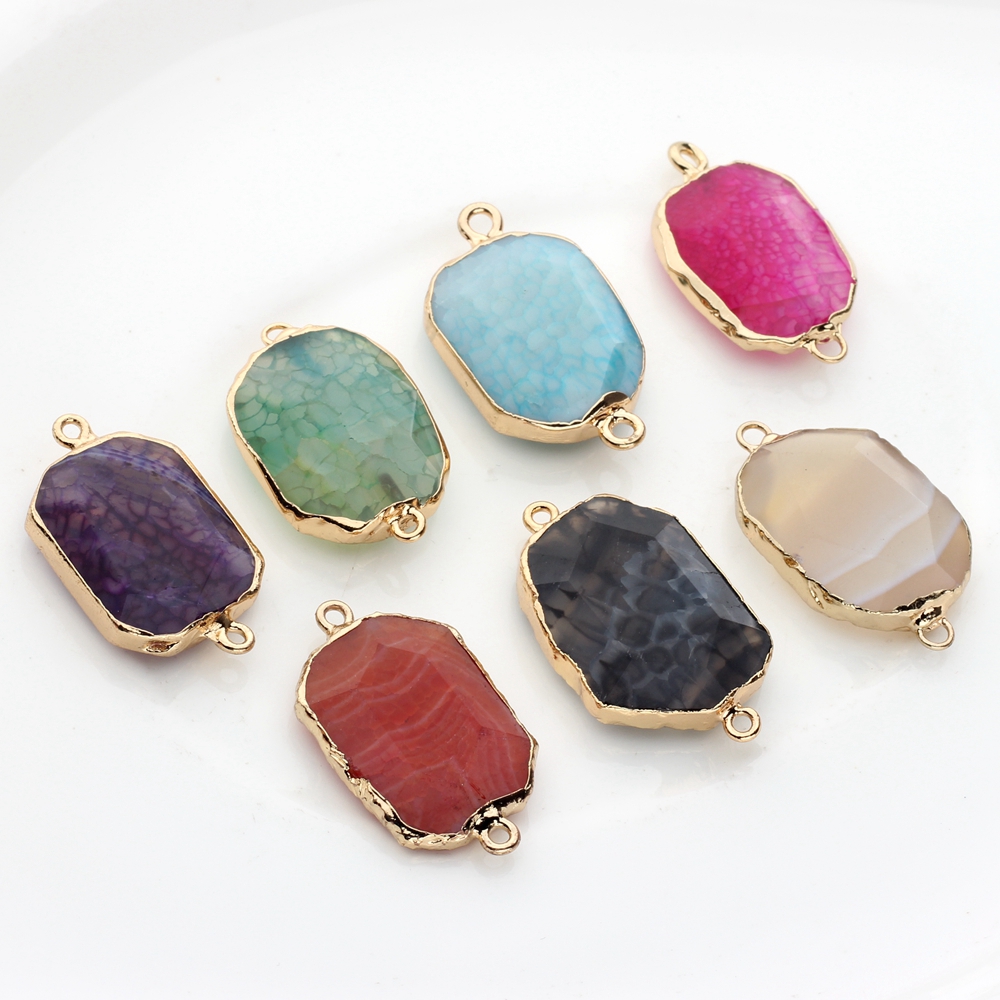 Natural Stone Charms Pendant Colorful Birthstone Double Hole Connector Charms 1pcs For DIY Jewelry Bracelet Accessories