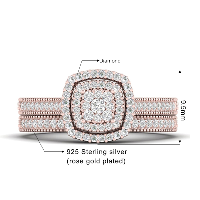 Szjinao Classic Rose Gold Color Wedding Rings for Women Men Solid 925 Sterling Silver Ring Sets Bohemia CZ Diamant Fine Jewelry