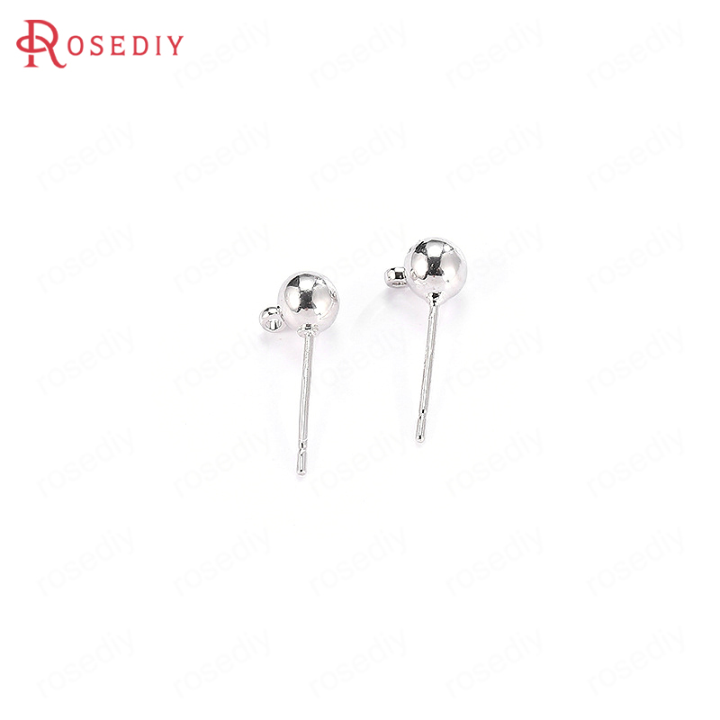 20PCS 3MM 4MM 5MM 18K Gold Color Plated Brass Ball Stud Earrings High Quality Diy Jewelry Findings Earrings Accessories