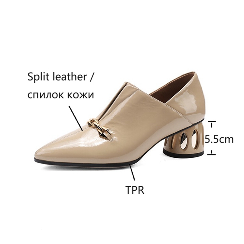NEW Spring/Autumn Pumps Split Leather For Pointed Toe Round Women Slip-On High Heel Chain Shoes