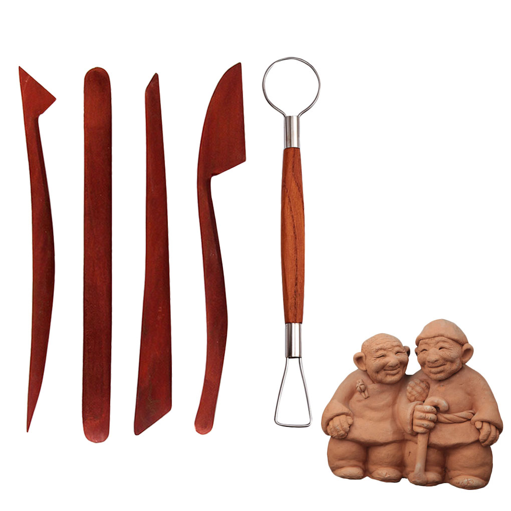5pcs Wooden Polymer Clay Tool Modeling Clay Sculpture Tools Kits Soft Pottery Sculpting Gadget