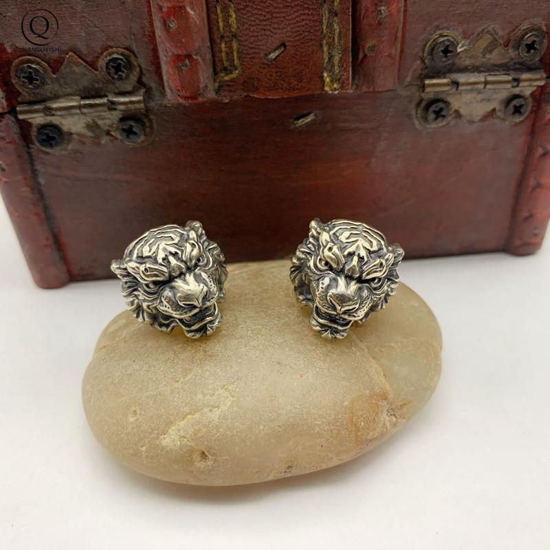 Animal Tiger Head Brass Umbrella Rope Beads DIY Knife Accessory Retro Keychain Pendant EDC Outdoor Survival Tool Lanyard Hanging