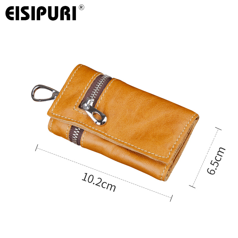 100% Genuine Leather Purse Zipper Key Wallets Women Key Holder Men Car Keys Bag Men's Key Case Casual Package Head Layer Cowhide