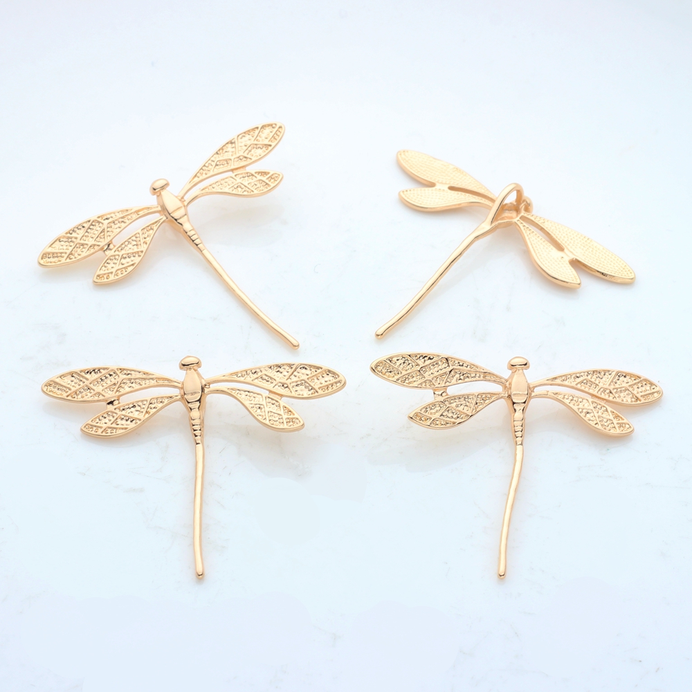 High Quality Copper Metal Real Plated Dragonfly Charms 2PCS For DIY Jewelry Findings Making Accessories