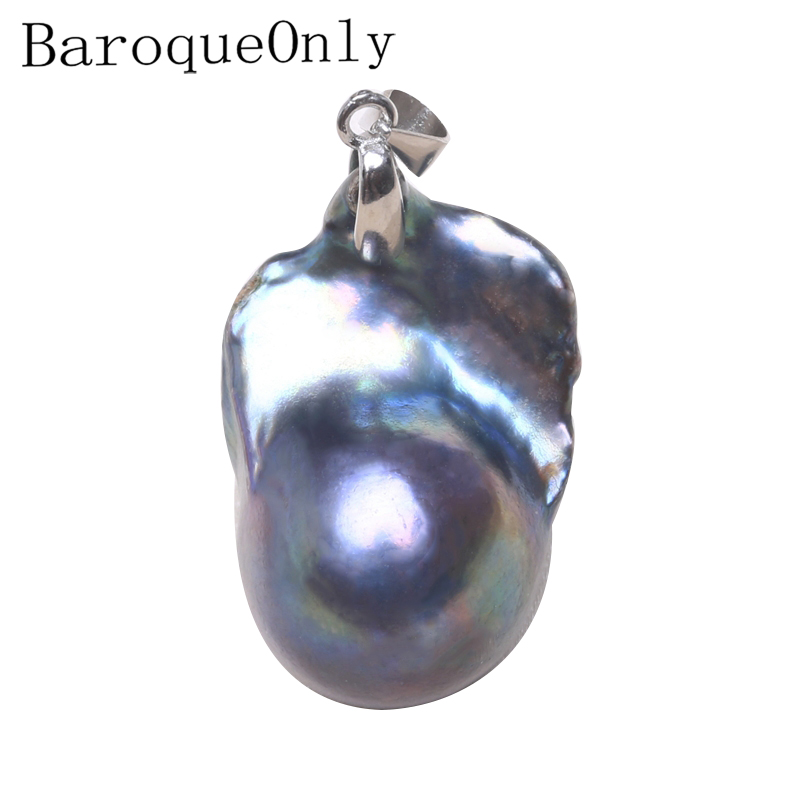 Hand made 925 silver sterling natural pearl pendant big size stone flower deep colorful necklace Slide Vintage PZF