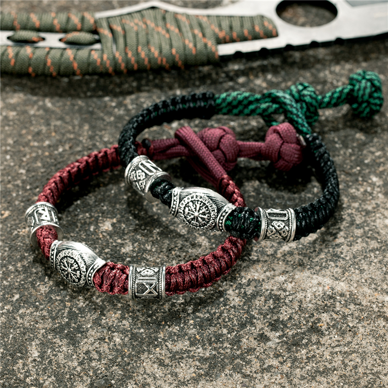 Vantage Norse Viking Bracelets Mens Women Amulet Runes Bangles Adjustable Handmade Braided Rope Survival Wristband Lover Jewelry