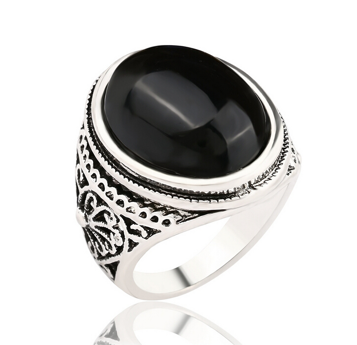 Vintage Ring - Punk Plated Ring Vintage Jewelry Big Black Stone Ring Red Jewelry For Men women Gift Silver Color Rings 20036
